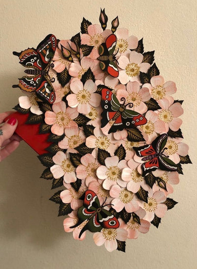 Decorated Japanese fan with butterflies