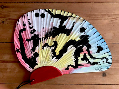 Filip leu artwork on traditional Japanese fan for charity project tattoo fan club by Stef bastian at London tattoo convention exhibition