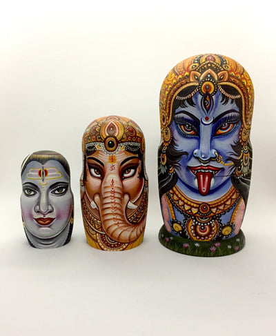 Decorated Russian doll with Indian deities