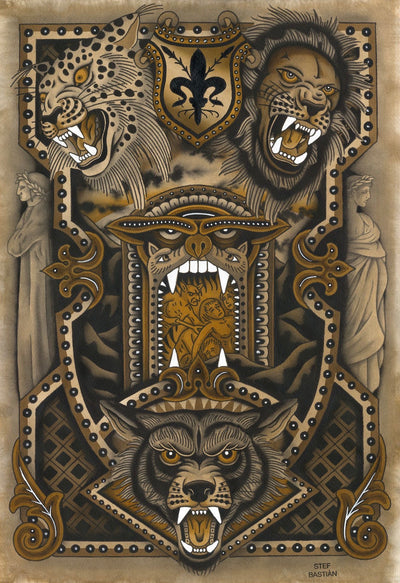 Door of hell traditional style tattoo painting by Stef bastian for book inferno