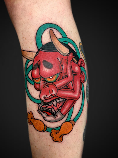 Japanese hannya bentback tattoo in Barcelona and Copenhagen 