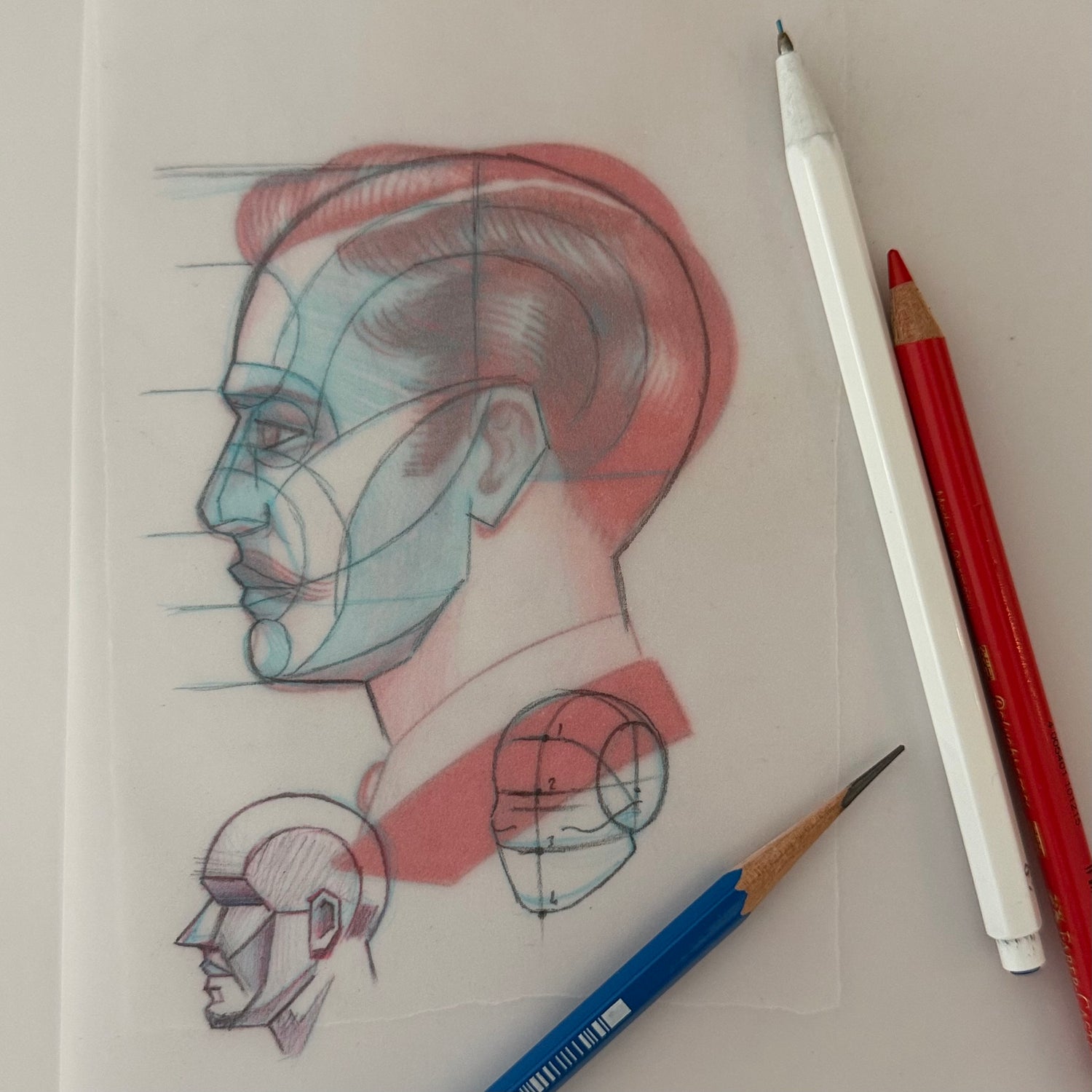 Stef Bastián sketch on how to draw the human head for tattooers