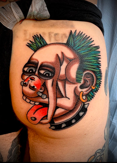 Keith flint bentback tattoo in Barcelona and Copenhagen 