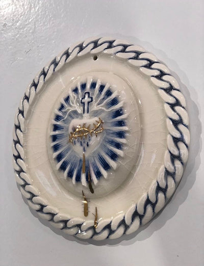 Rose Hardy blue tattoo ceramic with sacred heart 